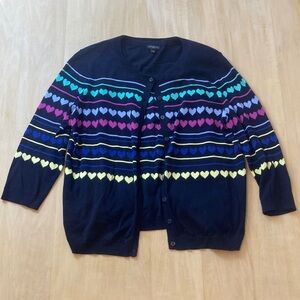 Talbots Navy Blue Novelty Heart Print Cardigan and Matching Tank Cotton Blend